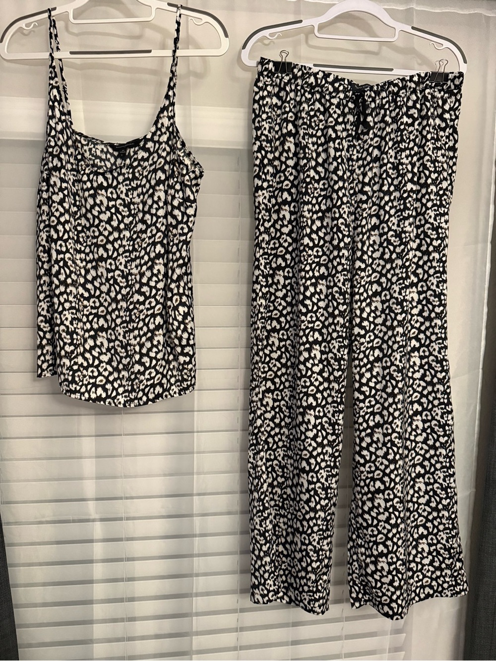 Banana Republic Black and White Leopard Cami & Wide-Leg Pajama Set